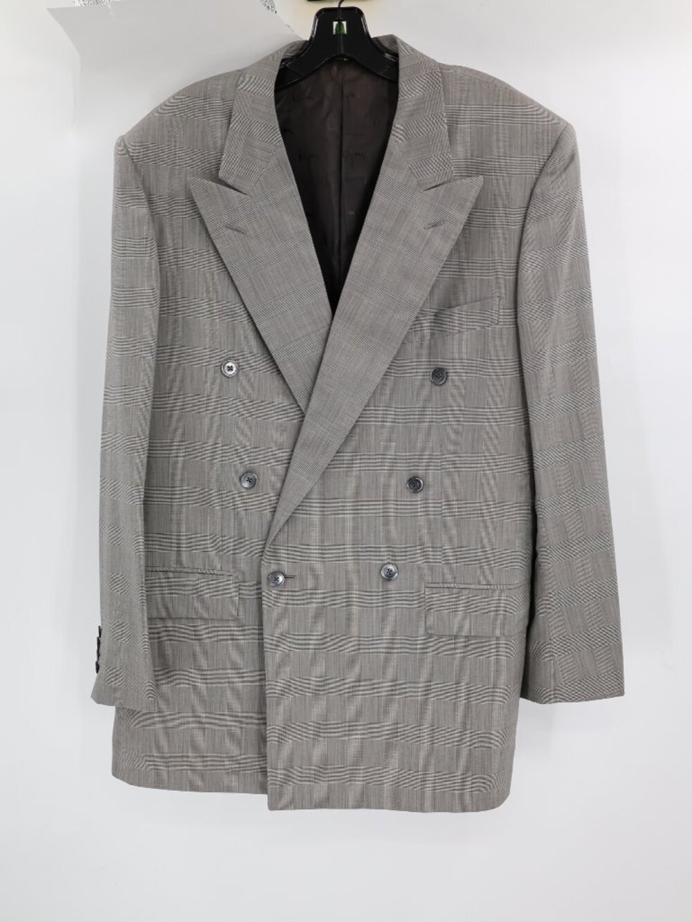 Bijan Sport Coat Mens 44L Glen plaid Wool Double Breasted Peak Lapel Blazer